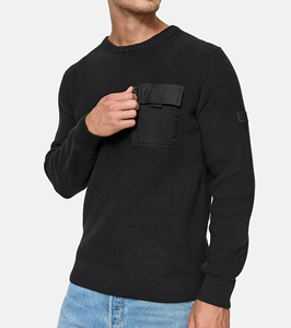Men's Black Crew Neck Pullover Sweatshirt Regular Fit Knitted Solid Color Casual Long Sleeve O-Neck <b>Sweater</b> - Product Image 5