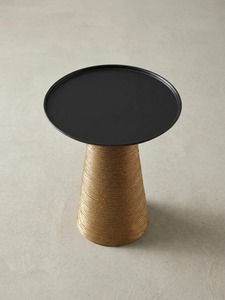 Modern <b>Round</b> Coffee <b>Table</b> With Rattan Base And Metal Top 40 Cm Diameter Minimalist Living Room Furniture - Product Image 2