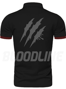 Polo à manches courtes noir pour homme avec imprimé griffe grise et bordure rouge, décontracté, en polyester tricoté respirant, coupe classique - Product Image 1