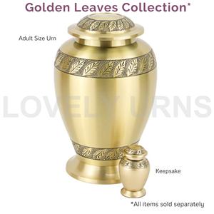 Urna de Latón Grabada con Hojas Doradas para Cenizas de Cremación, Capacidad de 200 Pulgadas Cúbicas, Estilo Americano - Product Image 2