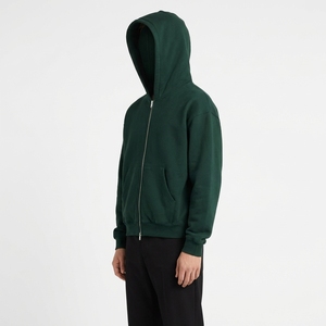 Sweat-shirt à capuche zippé vert foncé uni pour homme avec poche kangourou - Product Image 4