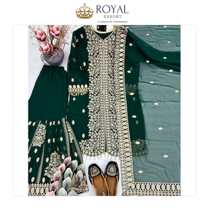 Última Moda en Trajes Sharara de Georgette Sintético con Lentejuelas y Cadenas, Estilo Moderno para Bodas, en Venta - Product Image 5