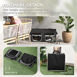 Mochila transportadora de mascotas de lona suave con divisor y bolsa de almacenamiento - Negra - Product Image 4