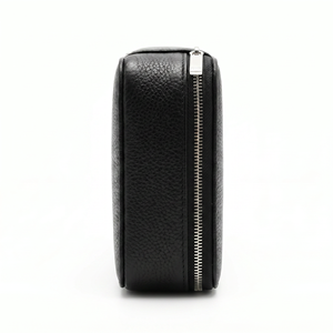 Rootsmen Custom Black Textured Leather Water Resistant Fashion Hanging Large Soft Lightweight Travel <b>Makeup</b> Skincare Bag Logo - Product Image 4