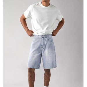 Shorts en jean pour homme, coupe droite, taille haute, décontractés, en coton respirant, tissés, délavage clair, les plus vendus, pour l'été, OEM - Product Image 3