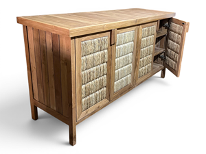 Cabinet <b>Sideboard</b> Unfinished Solid Teak Wood Rustic Modern Outdoor Living Room Handmade 4-Compartment Shutter <b>Storage</b> Furniture - Product Image 2