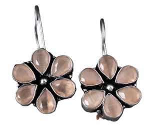 MOQ Available Champagne Cat Eye Stone Floral <b>Hook</b> <b>Earrings</b> for Women | Oxidized Silver Brass Boho Jewelry Supplier - Product Image 3
