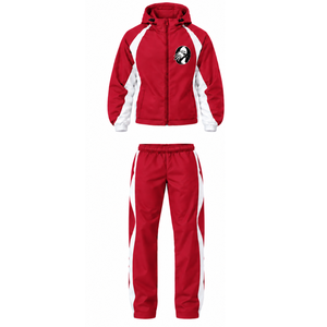 Red White Hooded Tracksuit Set Full Zip <b>Jacket</b> Matching <b>Straight</b> Pants Custom Team Training Athletic Sportswear Two Piece Set - Product Image 1