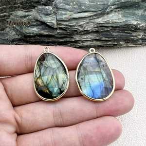 Myoung – pendentif en labradorite plaqué or, breloques à facettes en forme de goutte d'eau, Style Vintage pour colliers, cadeau - Product Image 6