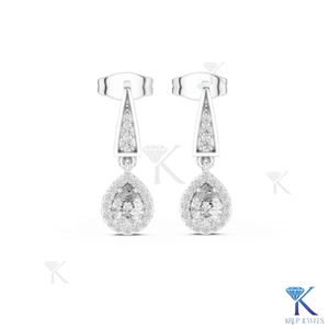 Lab Grown Diamond Brilliant Cut Halo Drop Earrings Triangle <b>Stud</b> 18K Solid Gold Fine Women Jewelry Geometric Wedding Bridal Gift - Product Image 2
