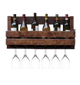 Soporte de pared decorativo premium para botellas de vino de madera con colgador de copas y soporte para botellas de vino - Product Image 4