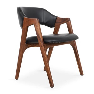 Sillón de Comedor Tapizado en Cuero Premium con Patas de Madera de Teca Sólida, Muebles Ecológicos Comerciales para Diseño de Interiores - Product Image 1