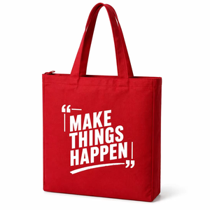 300gsm Red <b>Canvas</b> <b>Tote</b> Bag 16x14x3 Cotton Zipper Long Handle Reusable Eco Friendly Custom Print Travel AMANI Wholesale - Product Image 1