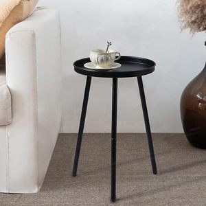 Mesa Auxiliar Redonda de Metal de Diseño Moderno con 3 Patas Plegables - Product Image 1