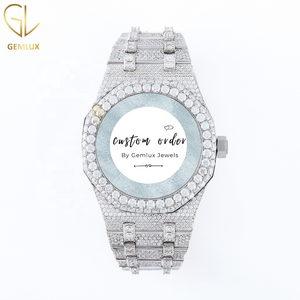 นาฬิกาเพชรโมอิสซาไนต์ D VVS แบบกำหนดเอง ผ่านการทดสอบเพชร หน้าปัดแบบอารบิก แสดงวันที่อัตโนมัติ ประดับเพชรเต็มเรือน สไตล์ฮิปฮอปสำหรับผู้ชาย - Product Image 1