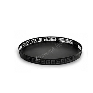 Plateau de service vintage blanc et or à motifs floraux avec poignées, finition peinte, usage résidentiel - Product Image 3