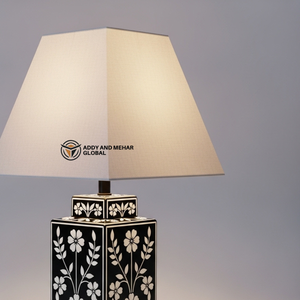 Lanterne de table artisanale en os incrusté, motif floral, mosaïque de luxe, lampe de chevet écologique, art indien traditionnel - Product Image 2
