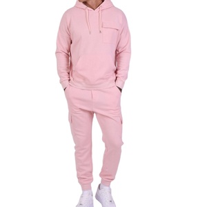 High Quality Light pink 100%Cotton Fleece Tracksuits For Men Puff <b>Printing</b> Streetwear Cotton Customized Sweatpants <b>Hoodie</b> Sets - Product Image 1