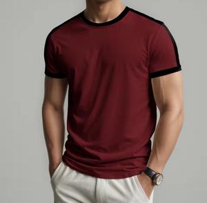 T-shirt Homme Manches Courtes Col Rond Coupe Slim Décontracté Couleur Unie Bordure Contrastante Tricoté 100% Coton Écologique Logo Avant - Product Image 3