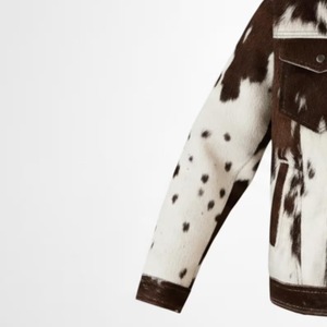 Veste en cuir de vache véritable pour homme, motif vache tachetée marron et blanc, style western, manteau de camionneur vintage, vêtement d'extérieur pour motard - Product Image 3
