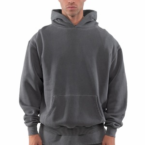 <b>Men's</b> Oversized Hooded Fleece <b>Sweatshirt</b> Solid Gray Casual Pocket Hoodie Regular Fit Autumn Wear - Product Image 3
