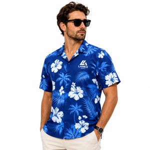 Custom Men's Hawaiian Camp Collar Button Up Blue <b>Shirt</b> Premium <b>Polyester</b> Tropical Floral Sublimation Printed Beach Resort <b>Shirt</b> - Product Image 2