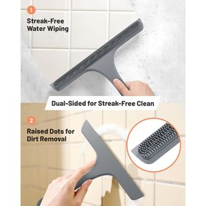 Raschietto doccia in silicone 2-in-1 a doppia faccia con gancio, nucleo in acciaio inossidabile antiruggine, raschietto antigraffio per superfici. - Product Image 4