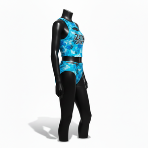 Maillot de bain une pièce pour femme en polyester et élasthanne extensible, bleu, avec panneau graphique, logo personnalisé pour maillot de bain - Product Image 4