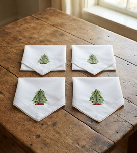 Serviettes de table brodées personnalisées avec un motif d'arbre de Noël, 50x50 cm, réutilisables, en coton classique, pour la maison et l'hôtel, cadeau de Noël - Product Image 4
