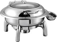 Chauffe-plat de luxe en acier inoxydable avec couvercle en verre pour chauffe-buffet rond 6L Nouveau produit pour réchauffer l'équipement de maintien