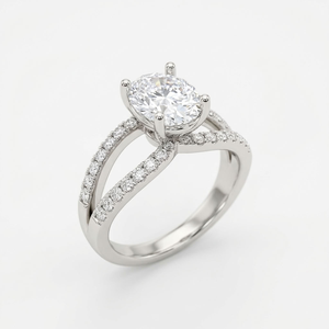 925 Sterling Silver Classic Lab Grown Moissanite Engagement <b>Ring</b> Rhodium Plated Oval Cut Bridal Band <b>Split</b> Shank Wedding Jewelry - Product Image 1