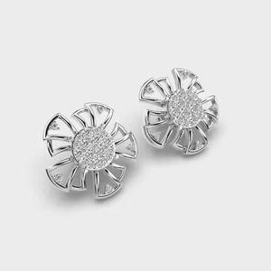Moissanite Diamond Hoop <b>Earrings</b> Flower Shape Stylish Modern Design Fine Jewelry for Women Everyday Wear Available For Sale - Product Image 3