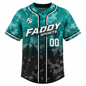 Maillot de baseball personnalisé sublimé, camouflage turquoise, entièrement boutonné, uniforme sportif pour homme, respirant, vêtements d'équipe, maillot de baseball de haute qualité - Product Image 1