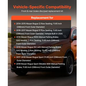 Kit di Riparazione Freni Anteriori e Posteriori per Nissan Rogue 2014-2015, Compatibile con Configurazione a 2 File di Sedili, Diametro Esterno Anteriore Cavo di 11,65 Pollici (296mm) - Product Image 2