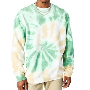 Sudadera Personalizada de Poliéster con Estampado Tie-Dye Verde para Hombre, Manga Larga, Cuello Redondo, Estilo Pullover, Informal, para Gimnasio - Product Image 1