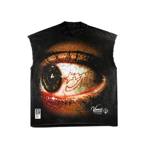 Camiseta Negra de Manga Corta para Hombre con Estampado Gráfico de Ojos, Estilo Urbano, Corte Regular, Algodón Jersey, Cuello Redondo - Product Image 2