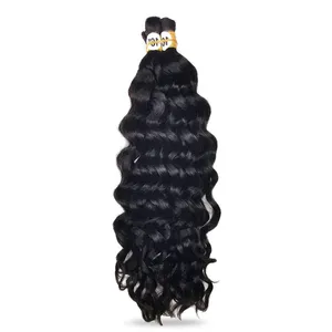 Remy Human Hair Wefts Natural Black Long <b>Wavy</b> 100% Unprocessed Raw Hair Bulk Customizable Size - Product Image 5