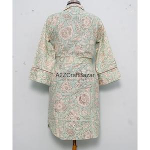 Vestido Midi 100% Algodón Puro con Estampado Floral a Mano, Cuello Camisero, Mangas Campana, Ecológico, Transpirable, Corte Recto, Casual - Product Image 6