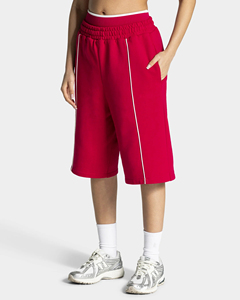 Shorts Bermuda Femme en Coton Premium 100% Brodés et Imprimés avec Logo Personnalisé, Respirants, Rouges, avec Passepoil - Product Image 6