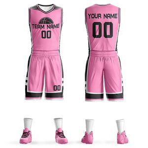 Custom Sublimated Basketball Uniform Set Pink V-Neck Sleeveless Mesh Jersey and Shorts with Team Name 00 for Adults - Product Image 1
