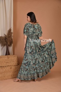Vestido Maxi de Seda Estilo Boho para Mujer, con Manga Corta Acampanada, Cuello en V, Ligero y Cómodo, para Playa o Fiesta - Product Image 3