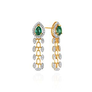 Boucles d'oreilles de luxe en or 18 carats avec émeraudes et diamants, diamants de laboratoire taille ronde, bijoux de mariage pour femmes - Product Image 2