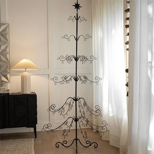 Christmas <b>Tree</b> Ornament Stand Black Iron Indoor Decor <b>with</b> Bendable Branches and Star Top - Product Image 1