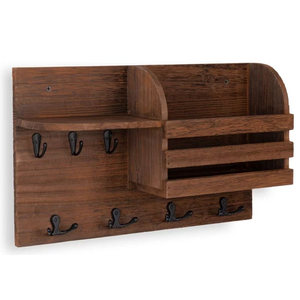 Porte-clés rustique en bois avec étagère pour décoration murale, porte-clés mural en bois fait main avec logo personnalisé - Product Image 1