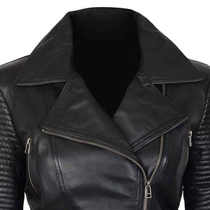 Chaqueta de cuero genuino de tela suave para mujer, de secado rápido, con cremallera frontal, cintura ajustable, última moda en chaquetas de cuero. - Product Image 5