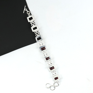 New Arrival Vintage Style Sterling Silver Plated <b>Garnet</b> Rectangle Stone Toggle Clasp Link <b>Bracelet</b> Bohemian Ethnic Jewelry - Product Image 2