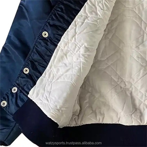 OEM personalizado retro de moda de los hombres Varsity chaqueta de invierno verde/azul marino chaqueta de satén con acanalado puño elástico y material de lona - Product Image 6