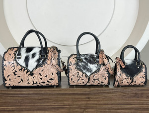Wholesale <b>Tooled</b> Genuine Cowhide <b>Leather</b> Floral Western Medium Size Speedy Bag Handcrafted Lady Shoulder Speedy Handbags - Product Image 4