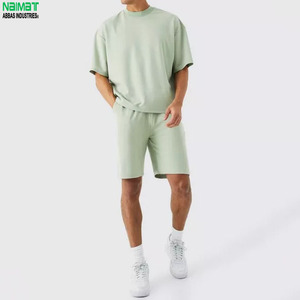 ชุดเสื้อยืดและกางเกงขาสั้นผ้าฝ้ายสีพื้นสำหรับผู้ชาย แบรนด์ Naimat คอกลม สวมใส่สบายในฤดูร้อน ระบายอากาศได้ดี ชุดลำลองถักนิตติ้ง - Product Image 4