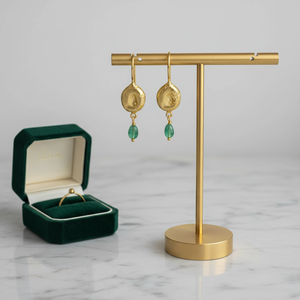 925 Silver <b>gold</b> plated <b>Emerald</b> seed <b>earring</b> - Product Image 2